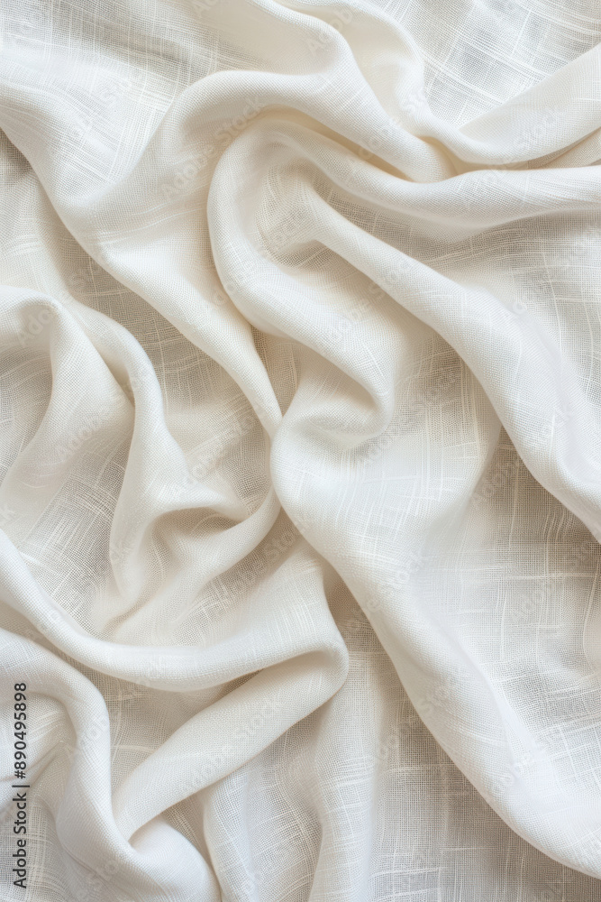 Poster soft, white fabric with a subtle checkered pattern, draped in gentle, flowing folds, creating an ele