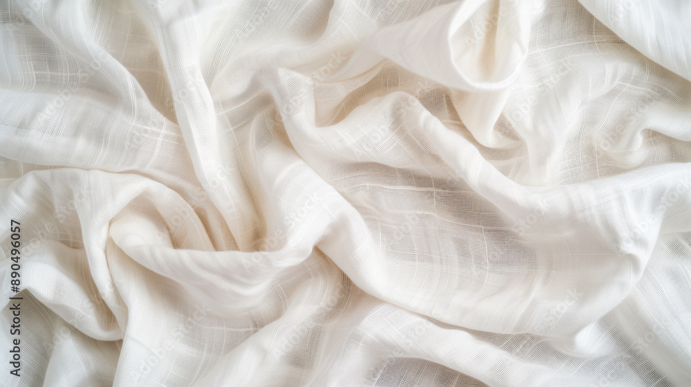 Poster a detailed shot of crumpled white fabric texture, showcasing soft, lightweight material with a subtl