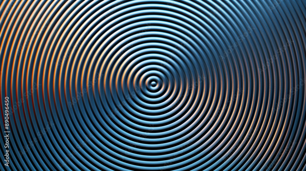 Poster abstract circular pattern with concentric rings in blue and orange gradient, creating a dynamic visu