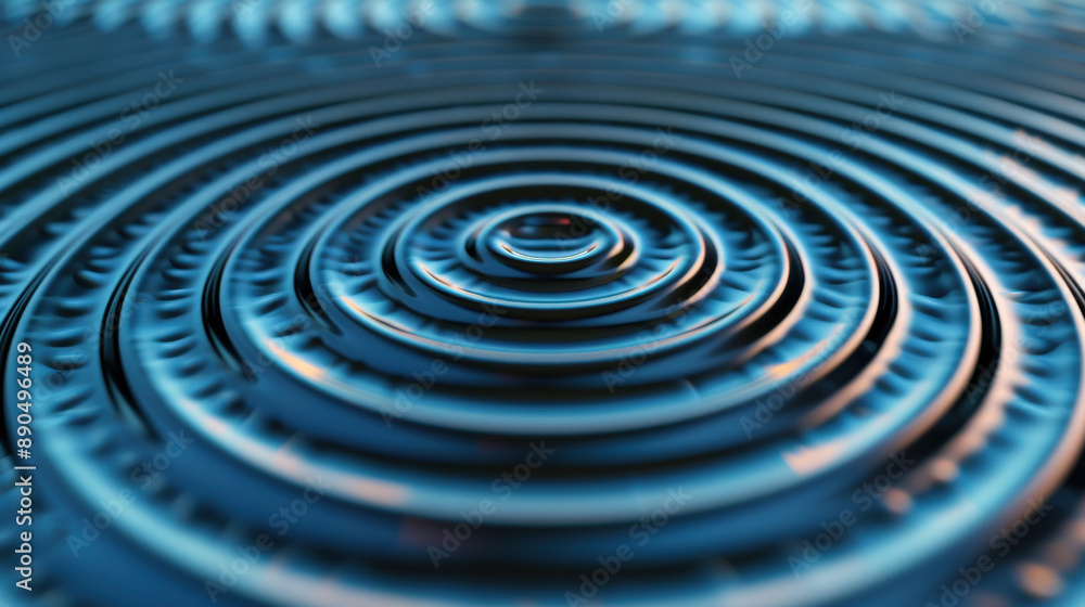 Poster abstract close-up of concentric circles creating a mesmerizing ripple effect in shades of blue, repr
