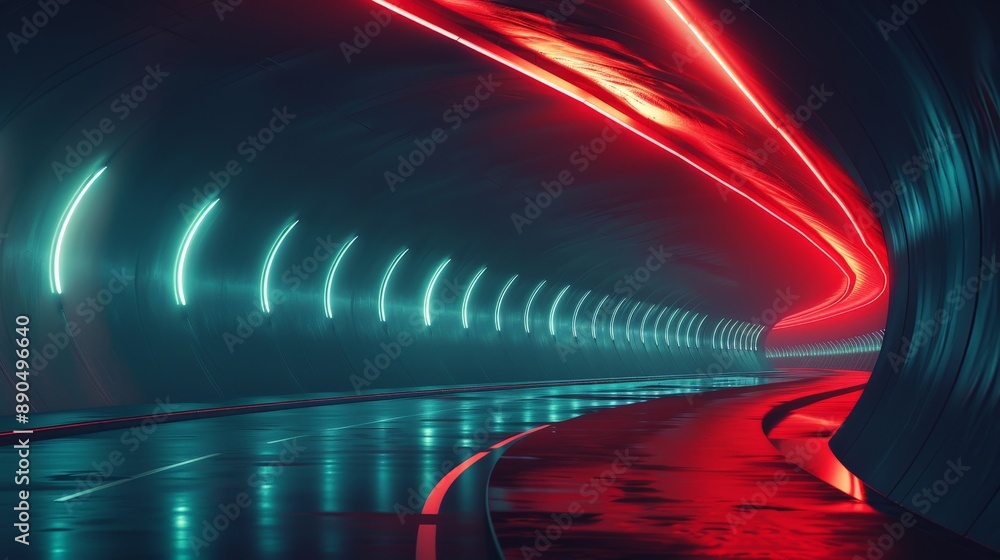 Poster enigmatic journey: illuminated mysterious tunnel with converging perspective lines