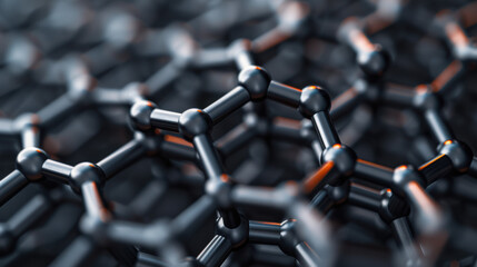 Close-up of a graphene molecular structure, showcasing hexagonal atomic arrangement, highlighting cutting-edge nanotechnology and material science.