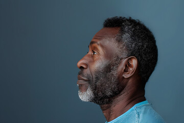 Obraz premium A man looking on the side, facing away from the camera, looking up, plain minimal background