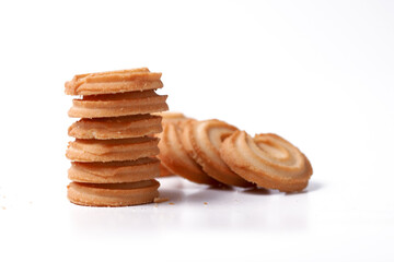 A stack of butter cookies. Isolated on white background. Perfect for commercial usages.