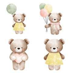 teddy bears watercolor illustration.