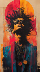 Vibrant Street Art Portrait of Cool Hair Glasses Youth in Trendy Urban Style