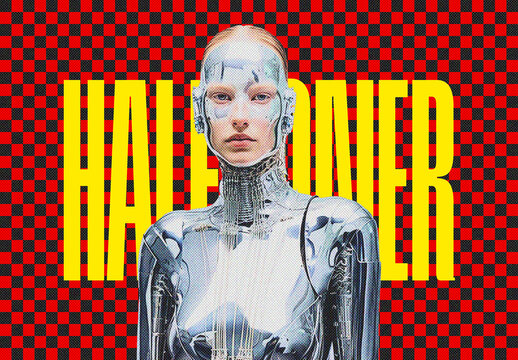 Checkered Halftone Photo Effect Mockup