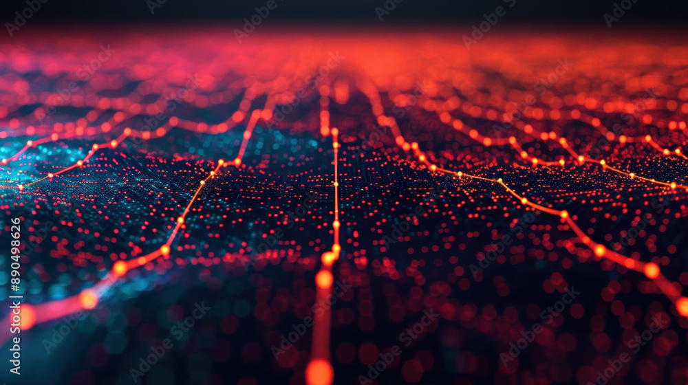 Poster abstract futuristic network of glowing red lines and dots, representing connectivity and technology 