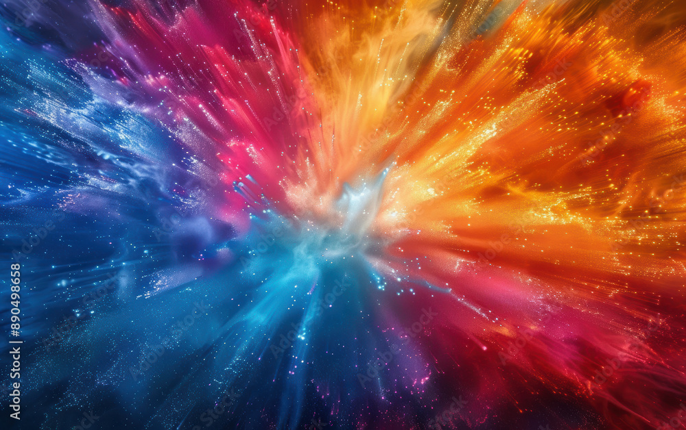 Poster vibrant explosion of colorful powder creating a dynamic and energetic abstract background in red, or