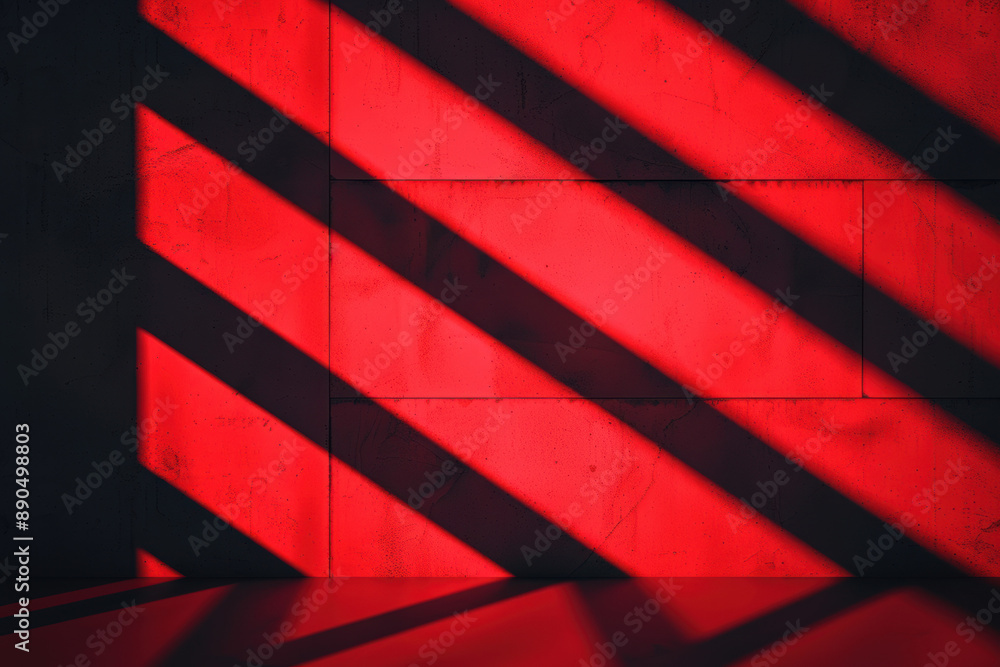 Aufkleber bold red wall with dramatic shadows from geometric shapes, creating a minimalist and captivating vis