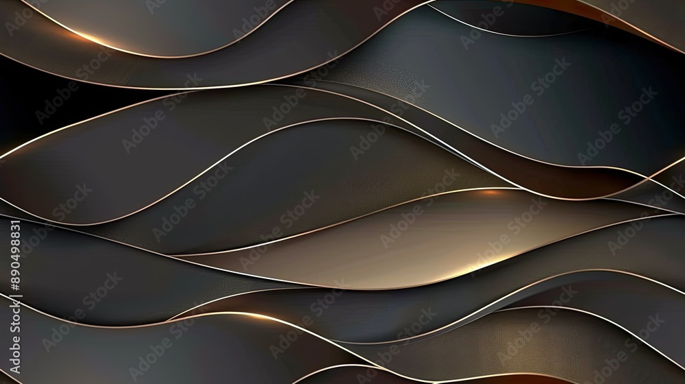 Aufkleber abstract background of a black fabric with gold accents. the fabric is arranged in a wavy pattern se