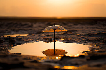 umbrella on the beach at sunset