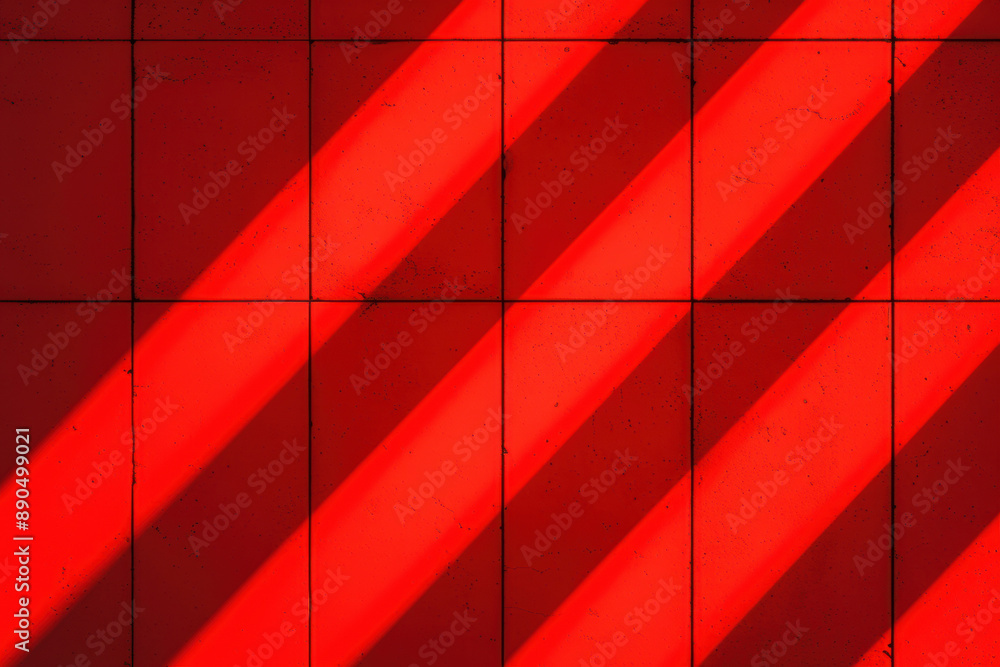 Aufkleber abstract image featuring bright red diagonal lines casting shadows over a tiled surface, creating a 