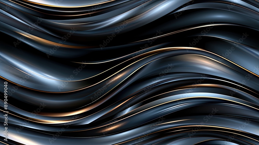 Poster abstract background of a black fabric with gold accents. the fabric is arranged in a wavy pattern se