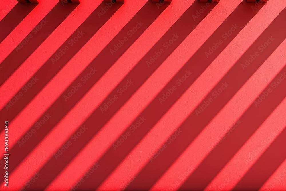 Aufkleber red wall with bold diagonal shadows from sunlight creating vivid contrast and geometric pattern.