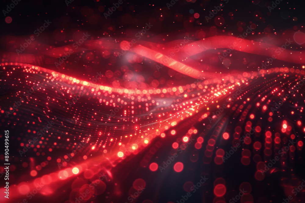 Aufkleber abstract digital red light wave background with glowing particles, futuristic virtual technology, cy