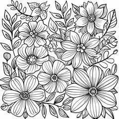 Line art Flowers Coloring Page