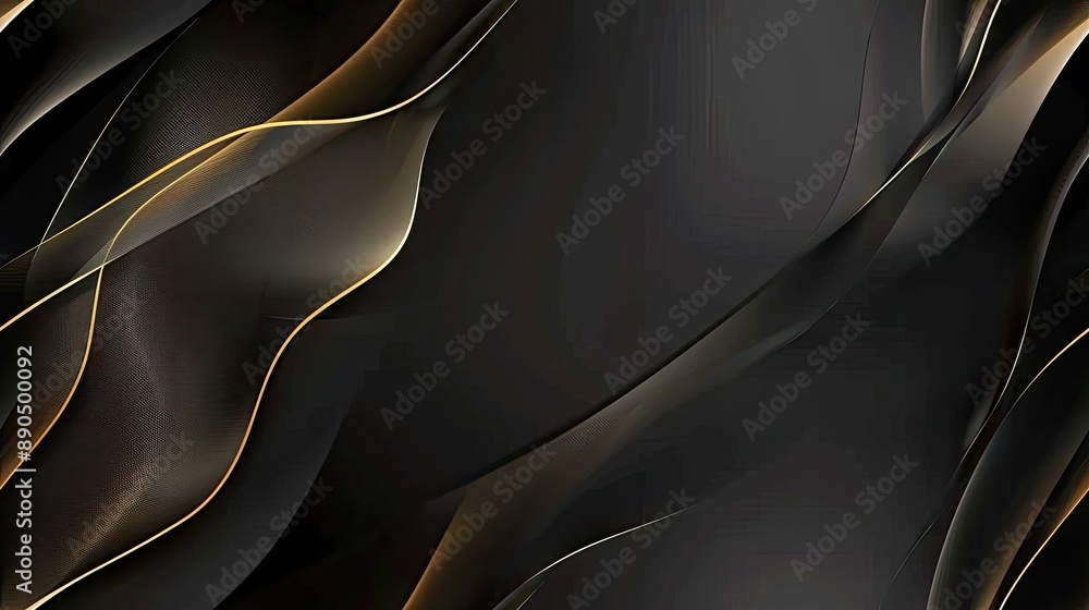 Poster abstract background of a black fabric with gold accents. the fabric is arranged in a wavy pattern se