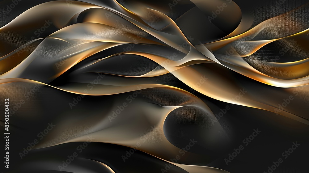 Poster abstract background of a black fabric with gold accents. the fabric is arranged in a wavy pattern se