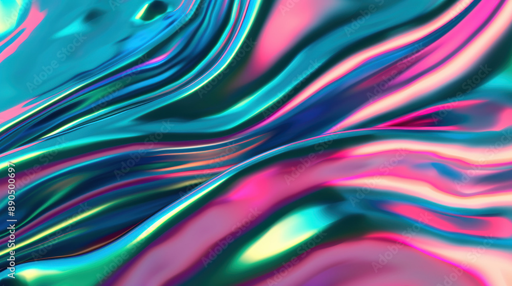Poster vibrant abstract wave pattern with glossy, colorful fluid lines creating a dynamic, modern, and futu