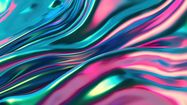 Vibrant abstract wave pattern with glossy, colorful fluid lines creating a dynamic, modern, and futuristic visual effect.