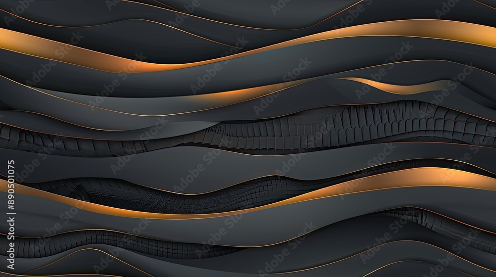 Aufkleber abstract background of a black fabric with gold accents. the fabric is arranged in a wavy pattern se