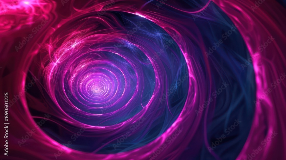 Poster intense magenta and deep indigo spirals warp together, creating an abstract space-time vortex with a