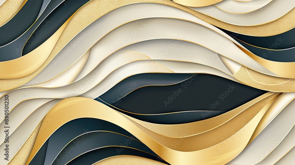 Poster abstract background of a black fabric with gold accents. the fabric is arranged in a wavy pattern se