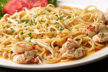 Prawn Spaghetti on White Palte