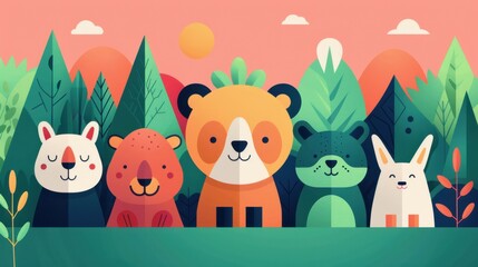 Wildlife preservation, endangered species protection, flat design illustration