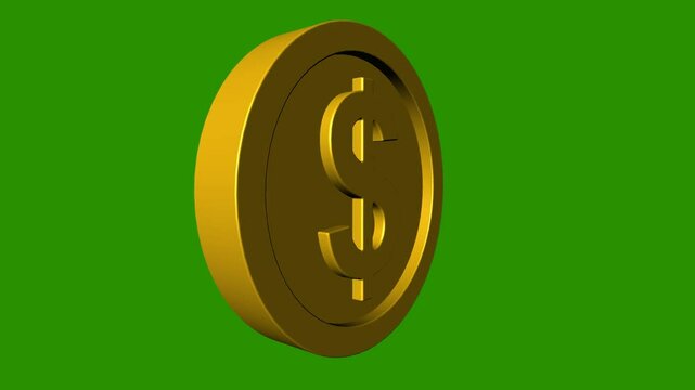Spinning Dollar gold coin, green screen