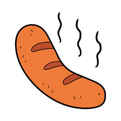 Hand drawn cartoon fried sausage on white background.