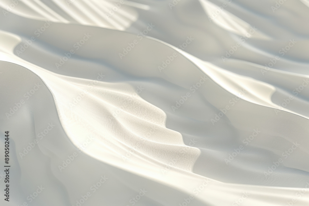 Poster abstract close-up of white sand dunes with soft flowing patterns under gentle light, creating a peac