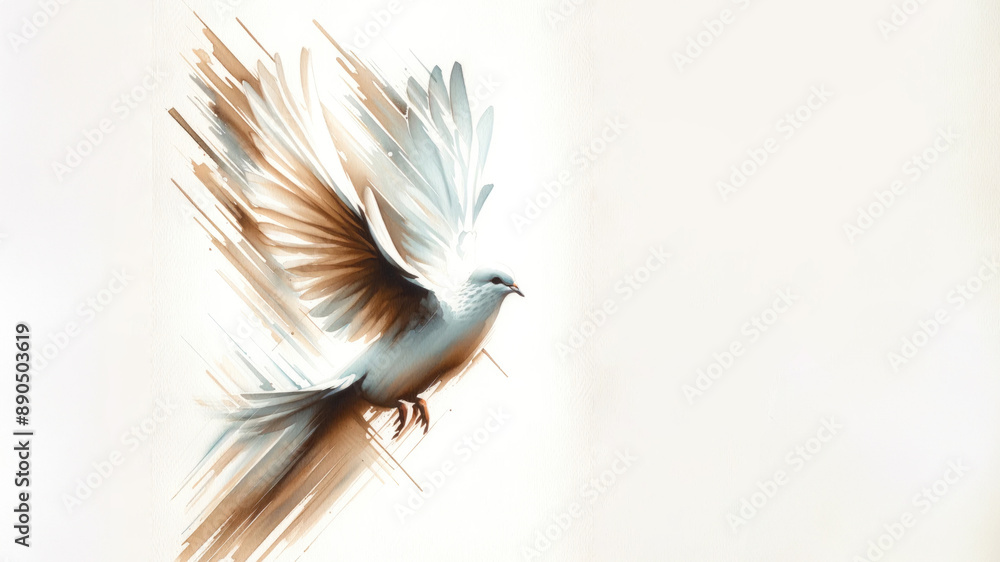 Wall mural dove flying on a white background with copy space. 3d rendering