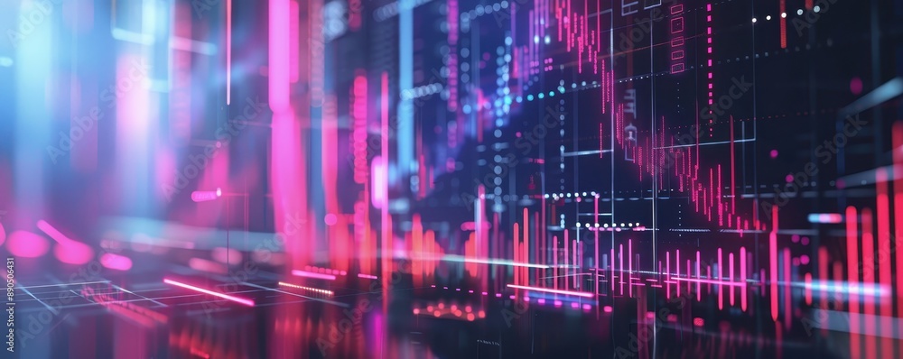 Poster abstract background with futuristic digital data analysis, vibrant hues, and glowing neon lines crea