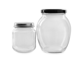 Two empty glass jars isolated on white