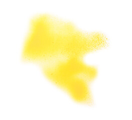 Abstract picture drawn by yellow spray paint isolated on white, top view