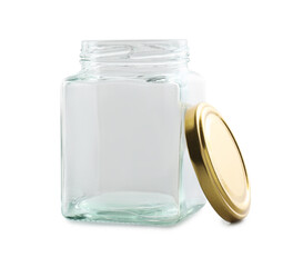 One empty glass jar isolated on white