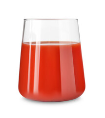 Tasty tomato juice in glass isolated on white