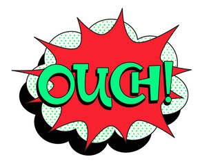 Comic lettering ouch. Vector bright cartoon illustration in retro pop art style. Comic text sound effects. EPS 10.