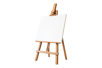 Wood art easel stand with a blank canvas isolated on transparent background