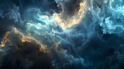 Cosmic Nebula and Celestial Bodies with Rich Deep Blues Abstract Background