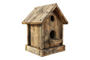 Wooden bird house isolated on transparent background