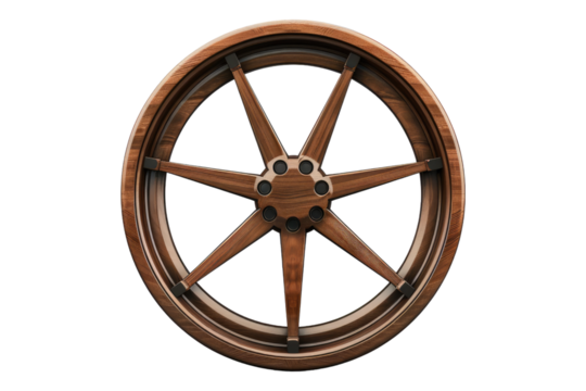 Wooden car wheel isolated on transparent background