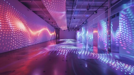 Dynamic art installation with moving parts and changing lights, highlighting kinetic creativity