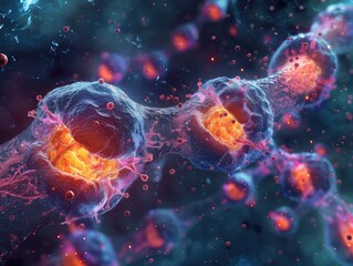 Fototapeta premium phase of cell division It shows that the cell divides to form 2 cells.