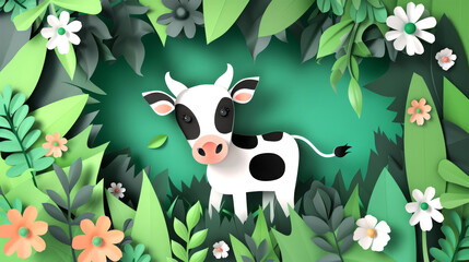 Naklejka premium decoration paper craft animal on background