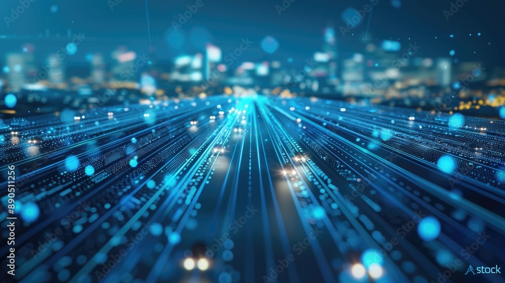 Poster abstract digital highway network with glowing lines, representing data flow and interconnectedness