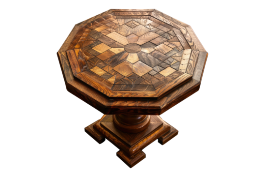 Wooden Hexagonal chess table isolated on transparent background