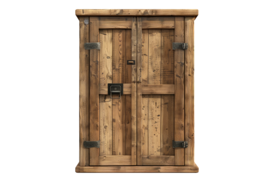 Wooden locker box with close door isolated on transparent background